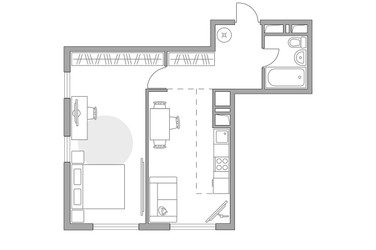 Планировка двухкомнатной(квартира) площадью 48.7 квадратных метров в ЖК “ЖК Бригантина”