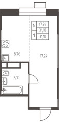 Планировка студии(квартира) площадью 31.1 квадратных метров в ЖК “ЖК Новая Ивантеевка”