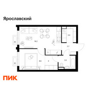 Планировка однокомнатной(квартира) площадью 37.4 квадратных метров в “ЖК Ярославский”