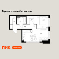 Планировка однокомнатной(квартира) площадью 41.7 квадратных метров в “Бунинская набережная”
