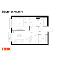 Планировка однокомнатной(квартира) площадью 36.91 квадратных метров в “ЖК Ильинские луга”