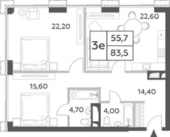 Планировка трехкомнатной(квартира) площадью 85.4 квадратных метров в “ЖК Will Towers (Вилл Тауэрс)”