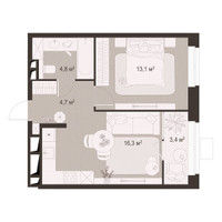 Планировка однокомнатной(квартира) площадью 42.2 квадратных метров в “ЖК Гранд Комфорт”