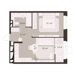 Планировка однокомнатной(квартира) площадью 42.2 квадратных метров в ЖК “ЖК Гранд Комфорт”