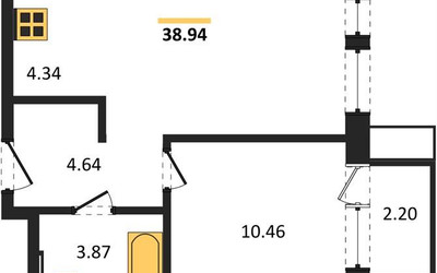Планировка однокомнатной(квартира) площадью 38.94 квадратных метров в ЖК “ЖК Квартал Авиаторов”