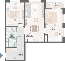 Планировка двухкомнатной(квартира) площадью 69.4 квадратных метров в “ЖК Триумф (Пушкино)”