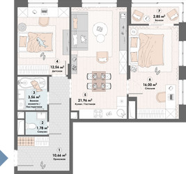 Планировка двухкомнатной(квартира) площадью 69.4 квадратных метров в ЖК “ЖК Триумф (Пушкино)”