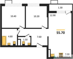Планировка двухкомнатной(квартира) площадью 55.7 квадратных метров в “ЖК Южные сады”