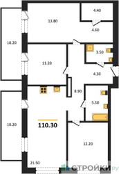 Планировка трехкомнатной(квартира) площадью 110.3 квадратных метров в ЖК “ЖК Квартал Метроном”