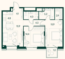 Планировка двухкомнатной(квартира) площадью 72.1 квадратных метров в “ЖК Клубный город на реке Primavera (Примавера)”