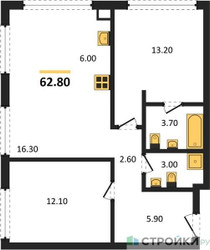 Планировка двухкомнатной(квартира) площадью 62.8 квадратных метров в ЖК “ЖК Мангазея в Богородском”