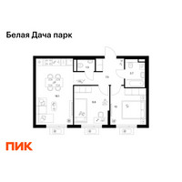 Планировка двухкомнатной(квартира) площадью 50.6 квадратных метров в “ЖК Белая Дача парк”