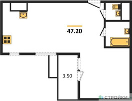 Планировка двухкомнатной(квартира) площадью 47.2 квадратных метров в “ЖК Римский”