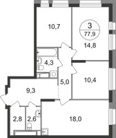 Планировка трехкомнатной(квартира) площадью 77.9 квадратных метров в “ЖК Первый Московский”