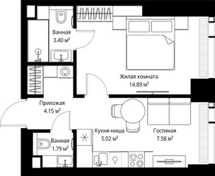 Планировка однокомнатной(квартира) площадью 36.83 квадратных метров в ЖК “ЖК Веер”