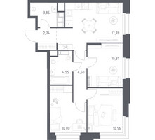 Планировка трехкомнатной(апартаменты) площадью 64.29 квадратных метров в “ЖК Апарт-отель Тропарево парк”