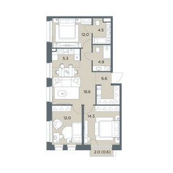 Планировка 4+ комнатной(квартира) площадью 78.8 квадратных метров в ЖК “ЖК Станиславский”