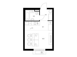 Планировка студии(квартира) площадью 25.5 квадратных метров в “ЖК Ильинские луга”
