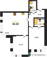 Планировка двухкомнатной(квартира) площадью 64.1 квадратных метров в “ЖК МАРК”