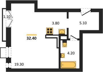 Планировка студии(квартира) площадью 32.4 квадратных метров в ЖК “ЖК КИНОКВАРТАЛ”