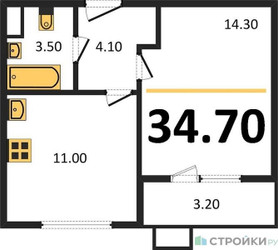 Планировка однокомнатной(квартира) площадью 34.7 квадратных метров в ЖК “ЖК ЮЖНАЯ БИТЦА”