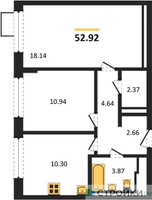 Планировка двухкомнатной(квартира) площадью 52.92 квадратных метров в “ЖК Подольские кварталы”