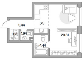 Планировка студии(квартира) площадью 38.56 квадратных метров в “ЖК MYPRIORITY Mnevniki (Май Приорити Мневники)”