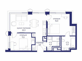 Планировка двухкомнатной(квартира) площадью 63.02 квадратных метров в “ЖК Остров”