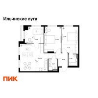 Планировка трехкомнатной(квартира) площадью 79.81 квадратных метров в “ЖК Ильинские луга”