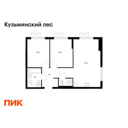 Планировка двухкомнатной(квартира) площадью 54.6 квадратных метров в ЖК “ЖК Кузьминский лес”