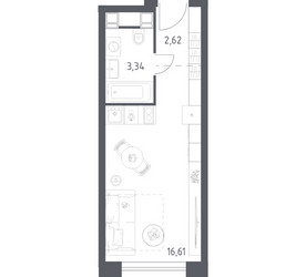 Планировка студии(апартаменты) площадью 22.57 квадратных метров в ЖК “ЖК Пятницкое 58 (Перец)”
