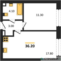 Планировка однокомнатной(квартира) площадью 36.2 квадратных метров в ЖК “ЖК ЗИЛАРТ”