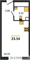 Планировка студии(квартира) площадью 23.54 квадратных метров в “ЖК Дмитровское небо”