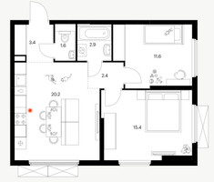 Планировка двухкомнатной(квартира) площадью 57.5 квадратных метров в “Ярославский квартал”