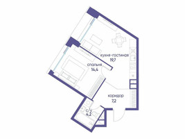 Планировка однокомнатной(квартира) площадью 45.52 квадратных метров в “ЖК Остров”