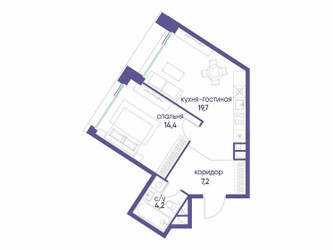 Планировка однокомнатной(квартира) площадью 45.52 квадратных метров в ЖК “ЖК Остров”