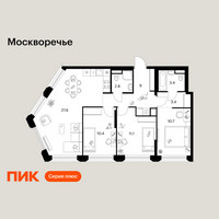 Планировка трехкомнатной(квартира) площадью 78.4 квадратных метров в “ЖК Москворечье”