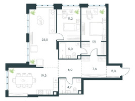 Планировка трехкомнатной(квартира) площадью 96.2 квадратных метров в “ЖК Левел Южнопортовая”