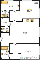 Планировка двухкомнатной(квартира) площадью 97.3 квадратных метров в “ЖК CULT (Культ)”