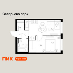 Планировка однокомнатной(квартира) площадью 34.4 квадратных метров в ЖК “ЖК Саларьево парк”
