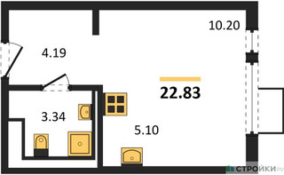 Планировка студии(квартира) площадью 22.83 квадратных метров в “ЖК Горки Парк”