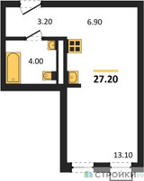 Планировка студии(квартира) площадью 27.2 квадратных метров в “ЖК Новая Щербинка”