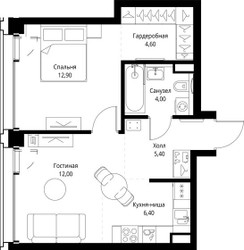 Планировка однокомнатной(квартира) площадью 45.6 квадратных метров в ЖК “ЖК СЕТ”