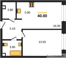 Планировка однокомнатной(квартира) площадью 40.6 квадратных метров в “ЖК АЛИА”