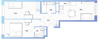 Планировка двухкомнатной(квартира) площадью 58.2 квадратных метров в “ЖК Balance (Баланс)”
