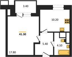 Планировка однокомнатной(квартира) площадью 41.3 квадратных метров в “ЖК Парк Легенд 2”