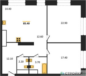 Планировка двухкомнатной(квартира) площадью 85.1 квадратных метров в ЖК “ЖК AFI Tower (Афи Тауэр)”