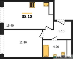 Планировка однокомнатной(квартира) площадью 38.1 квадратных метров в “ЖК Сиреневый парк”