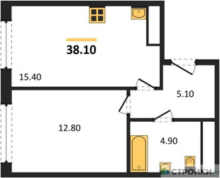 Планировка однокомнатной(квартира) площадью 38.1 квадратных метров в ЖК “ЖК Сиреневый парк”