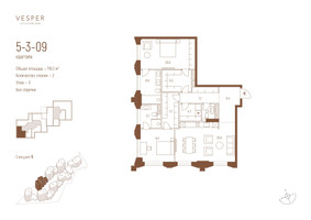 Планировка двухкомнатной(квартира) площадью 118.2 квадратных метров в “ЖК Квартал Vesper Кутузовский (Веспер)”